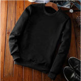Black fleece men's casual sweatshirt with solid round neck and long sleeves
