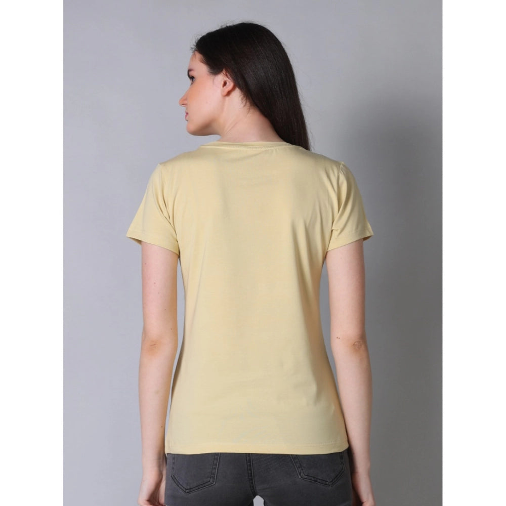 Woman's beige cotton blend half sleeve unisex t-shirt