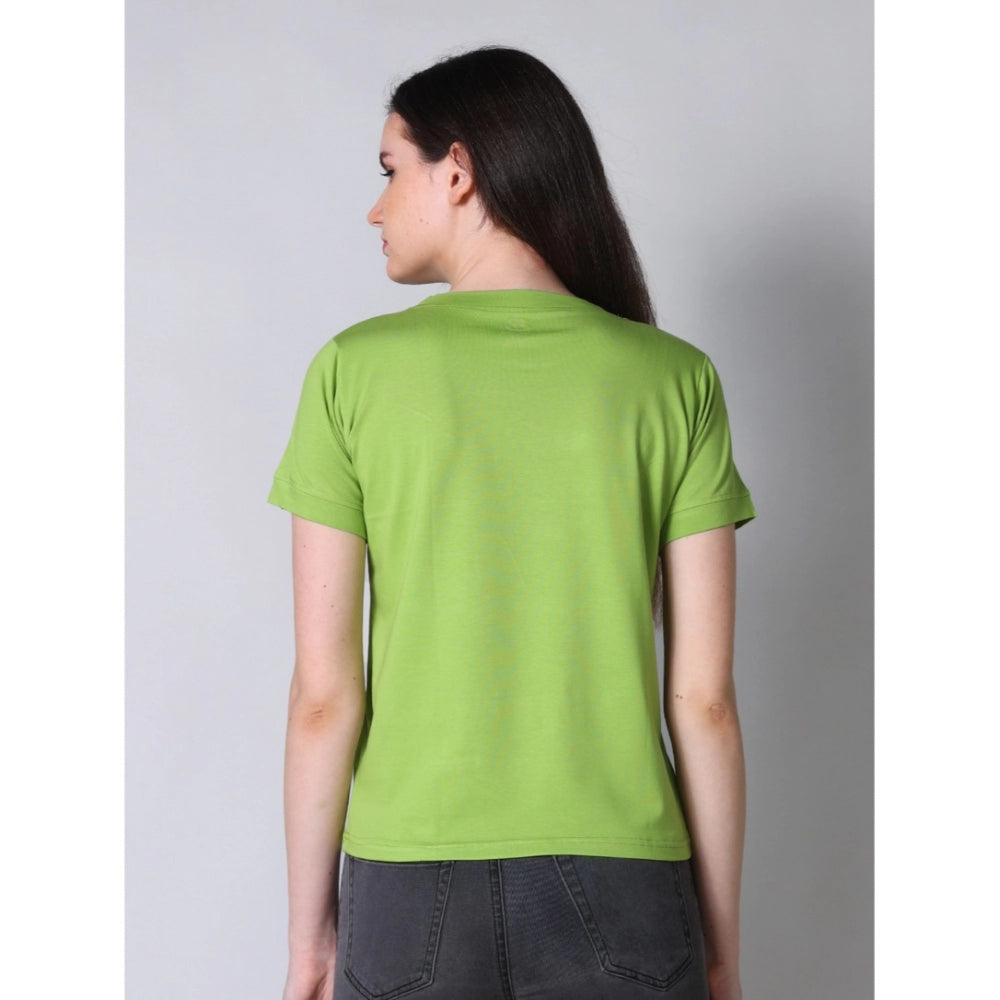 Women's cotton blended solid round neck half sleeve T-shirt, green