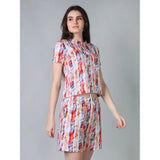Women's Cotton Blended Printed Round Neck Half Sleeve Top - Shorts Set (Red)