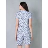 White-Black cotton blended printed round neck half sleeve top-shorts set for women, fashionable casual wear