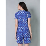 Blue cotton blended printed round neck half sleeve top-shorts set, vibrant floral pattern on a versatile daywear ensemble