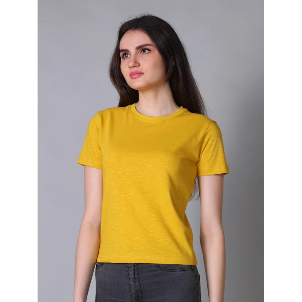 Yellow cotton half sleeve women's crew neck t-shirt