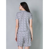 Off-White cotton blended printed round neck half sleeve top-shorts set for women, featuring a vibrant pattern design