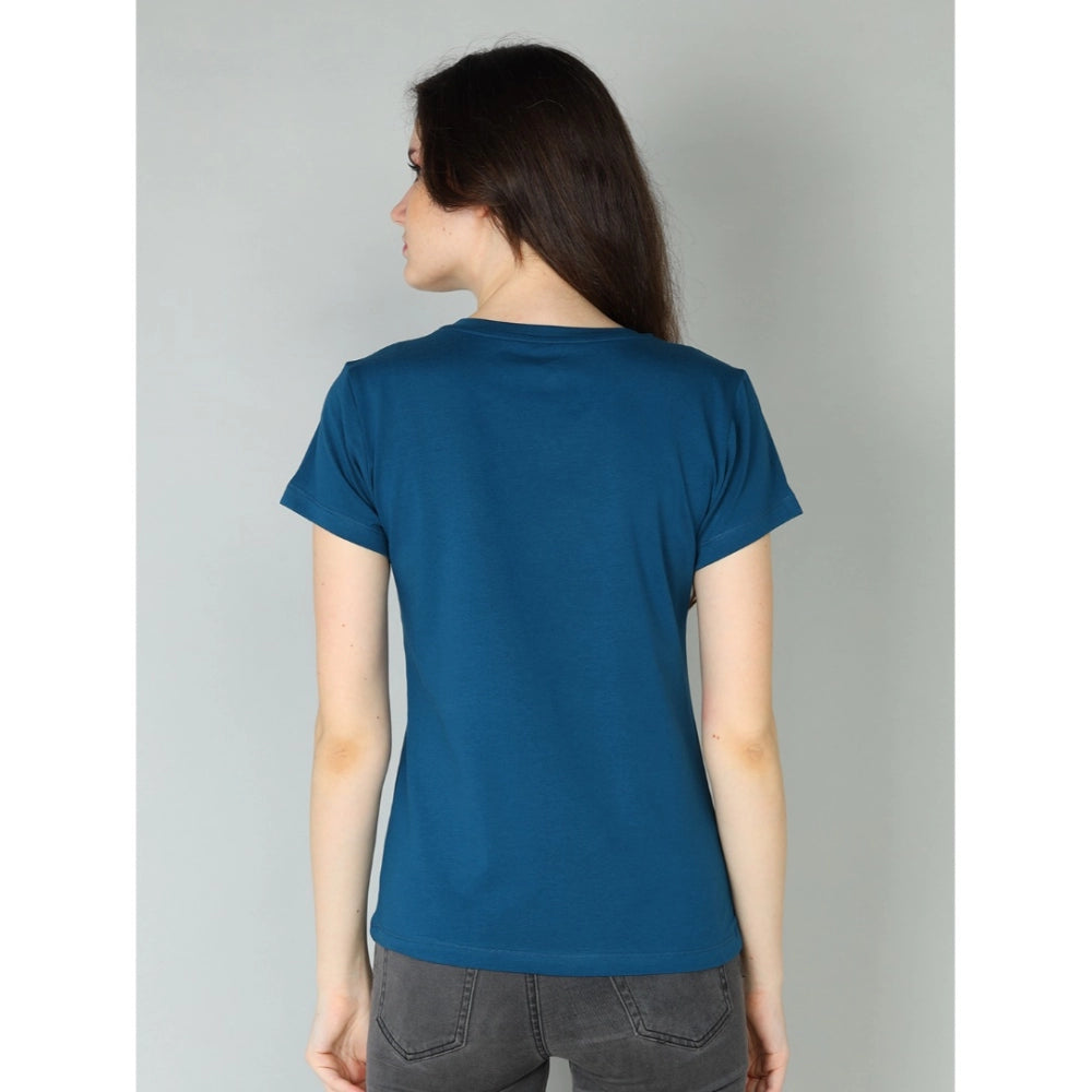 Women's blue cotton blended half sleeve t-shirt