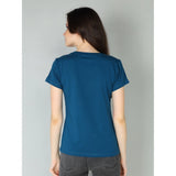 Women's blue cotton blended half sleeve t-shirt
