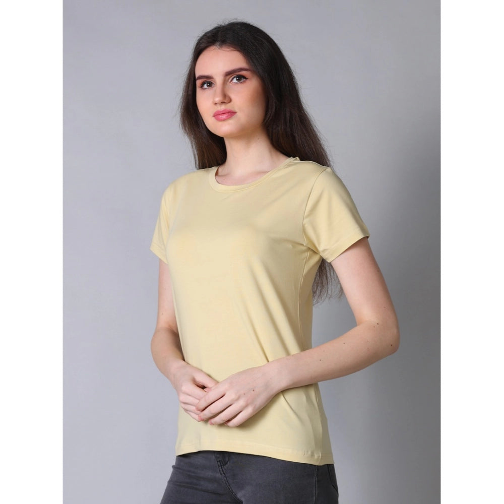 Womens light beige cotton blend t-shirt, half sleeve, unisex