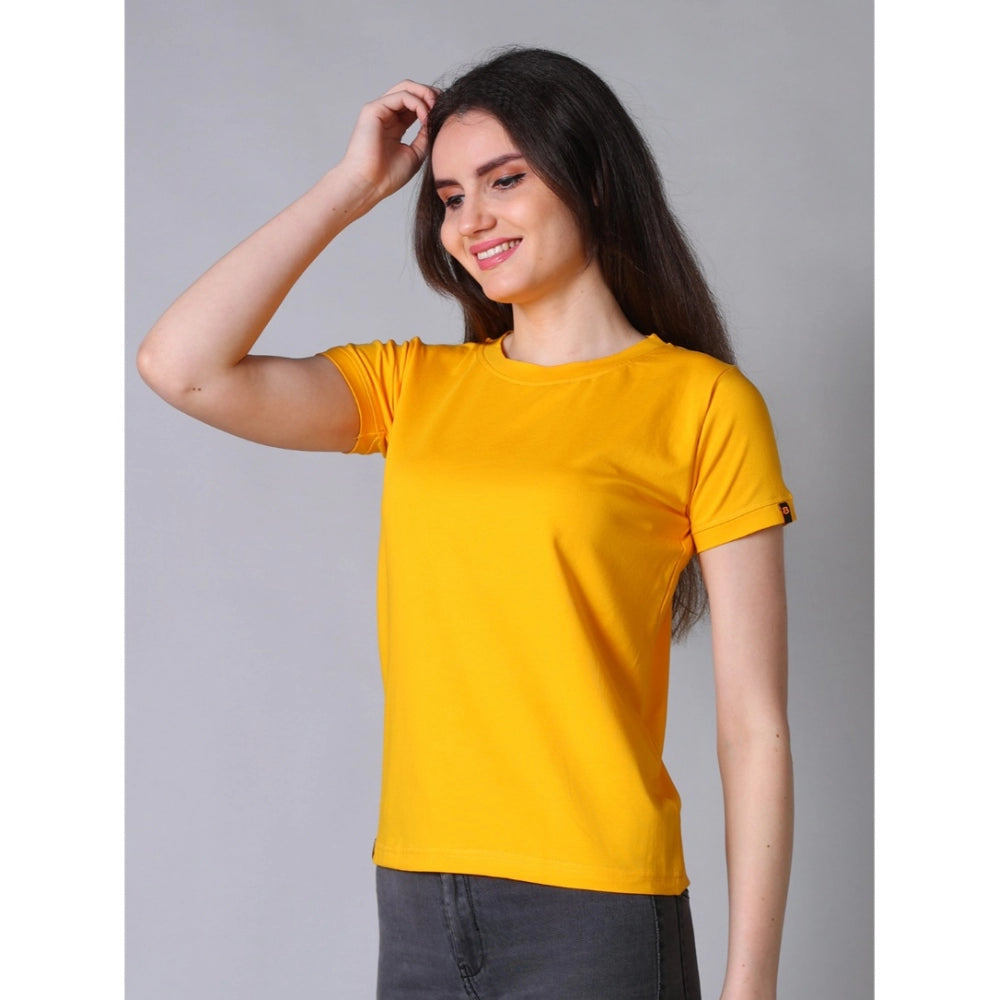 Mustard yellow short-sleeved round-neck T-shirt for women