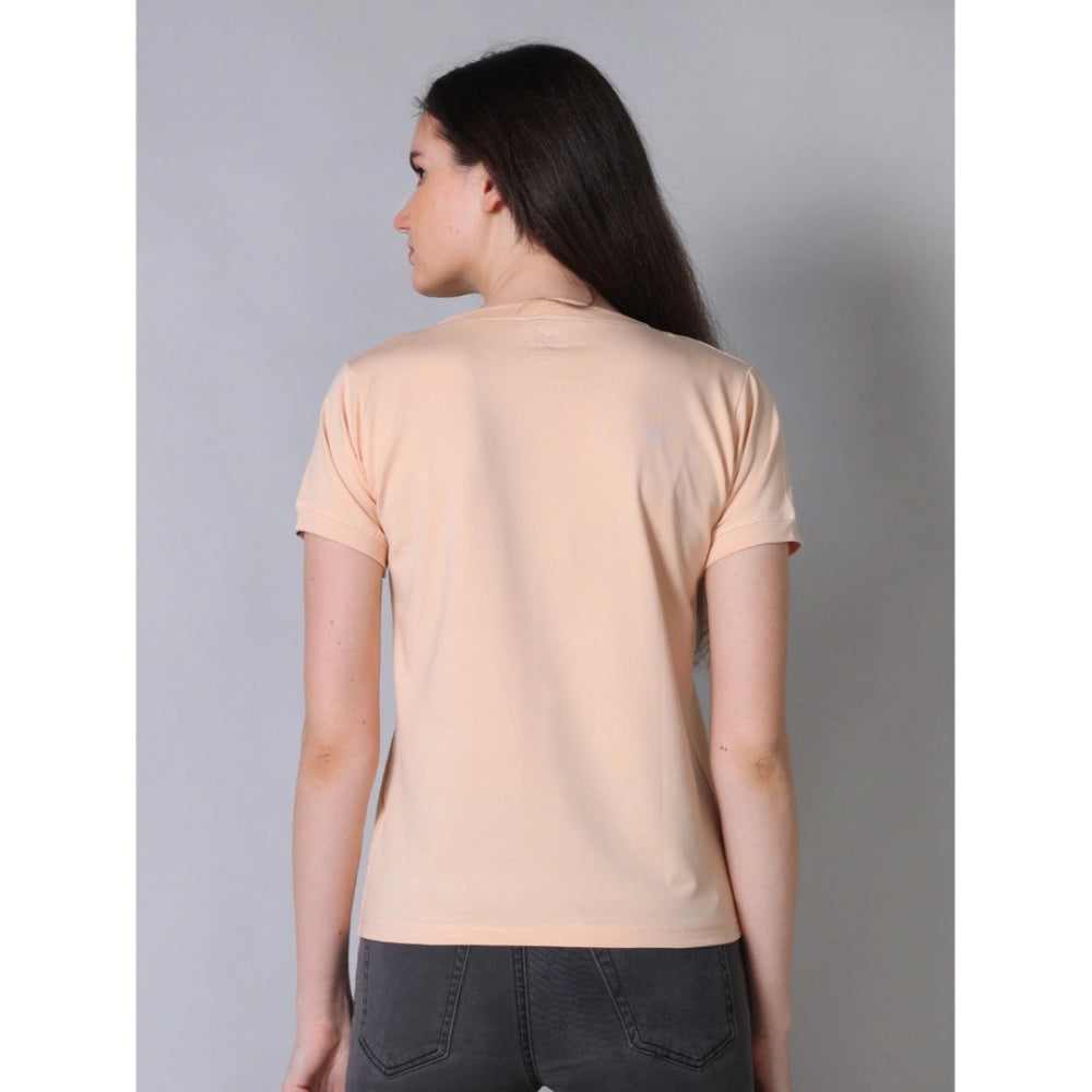 Peach cotton blended women's half sleeve solid round neck t-shirt, actual color may vary slightly