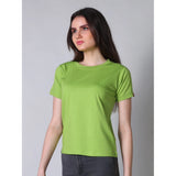 Green cotton round neck half sleeve T-shirt for women