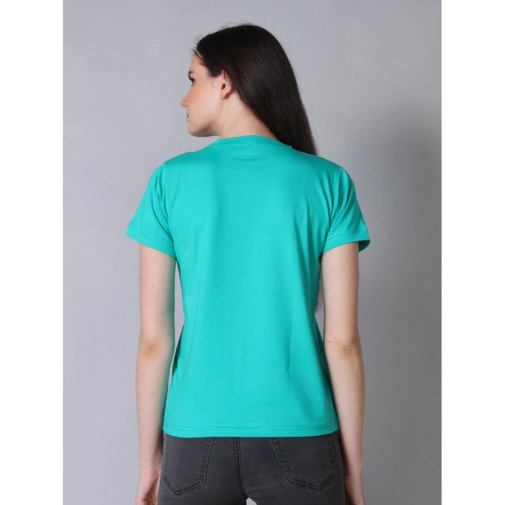 Green cotton blend womens half sleeve round neck t-shirt