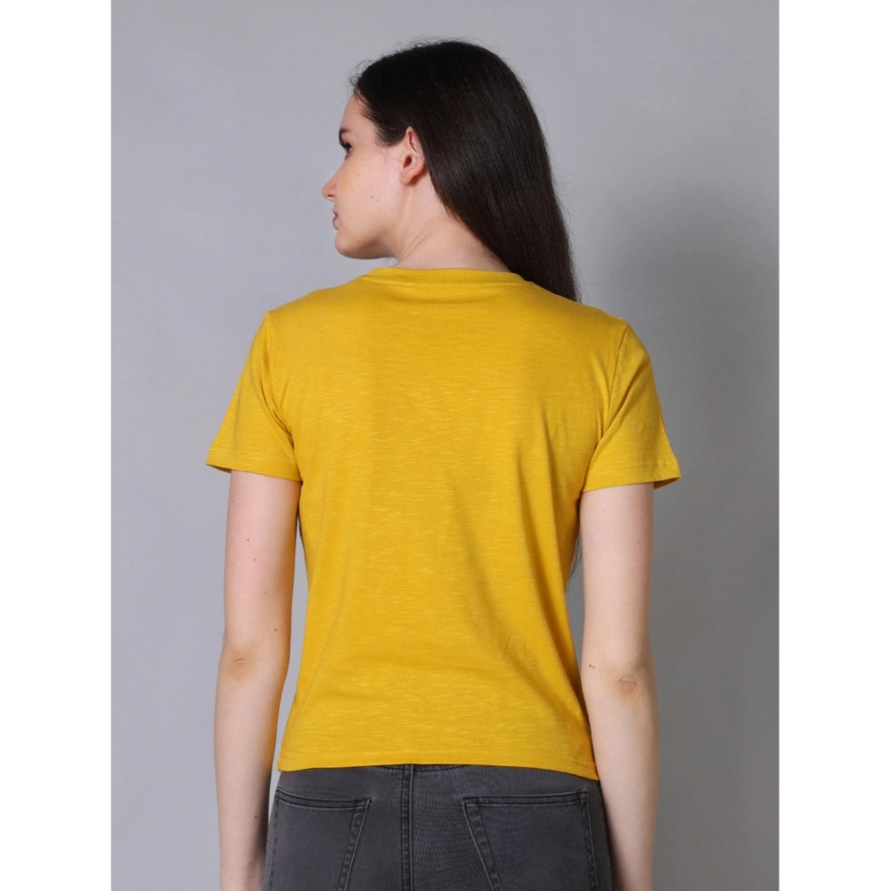 Mustard yellow women's cotton solid crew neck t-shirt with short sleeves