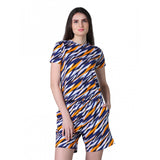 Yellow cotton blended printed round neck half sleeve top-shorts set, vibrant pattern for women's casual wear