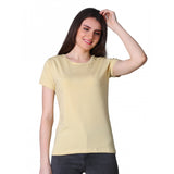Women's cotton blend solid color half sleeve unneck T-shirt beige
