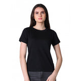 Black cotton blended women's half sleeve round neck T-shirt