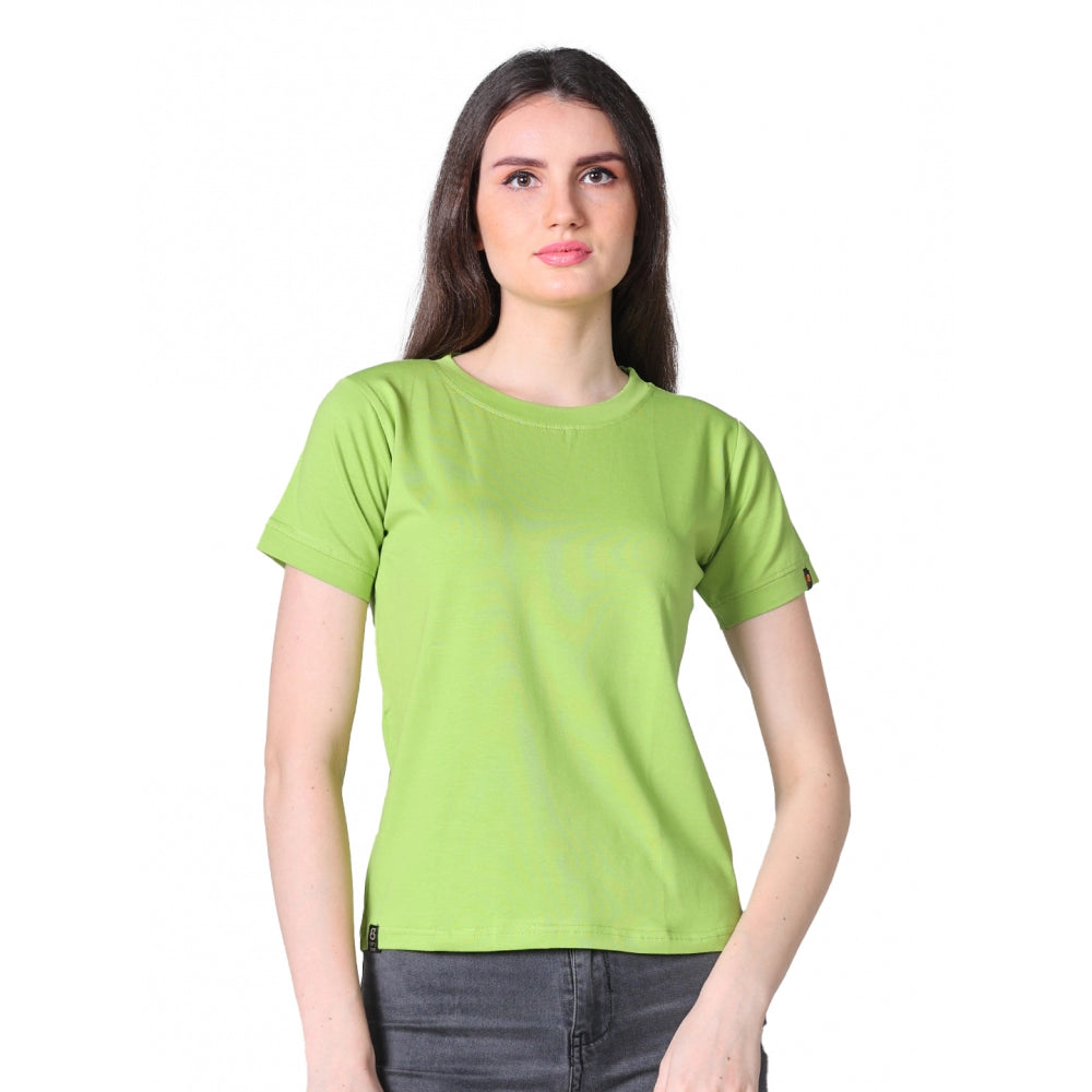 Women's green cotton blend round neck half sleeve T-shirt