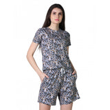 Multicolor cotton-blended printed round neck half sleeve top & shorts set for women, vibrant pattern on display