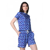 Blue cotton blended printed round neck half sleeve top-shorts set, vibrant pattern design for women's fashion