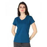 Women's blue cotton blend solid sweetheart half sleeve T-shirt