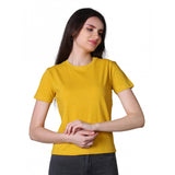 Yellow cotton half-sleeve t-shirt women's solid neck closure