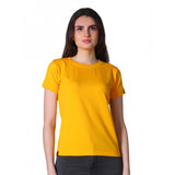 Yellow cotton blended women's round neck half sleeve t-shirt