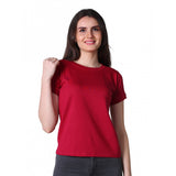 Red cotton blended short-sleeved round neck t-shirt for women