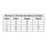 Ladies' full sleeve, high neck T-shirt in peach color on a size chart