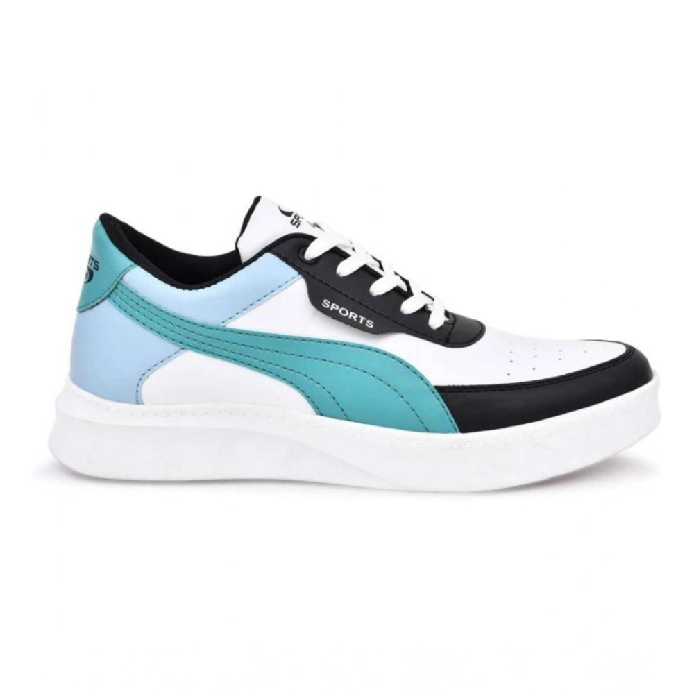 Blue synthetic lace-up men's casual sneakers - solid upper pattern, PVC sole type