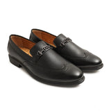 Black faux leather casual slip-ons for men, solid style formal footwear