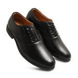 Black faux leather casual lace-up formal shoes for men, solid pattern on TPR sole