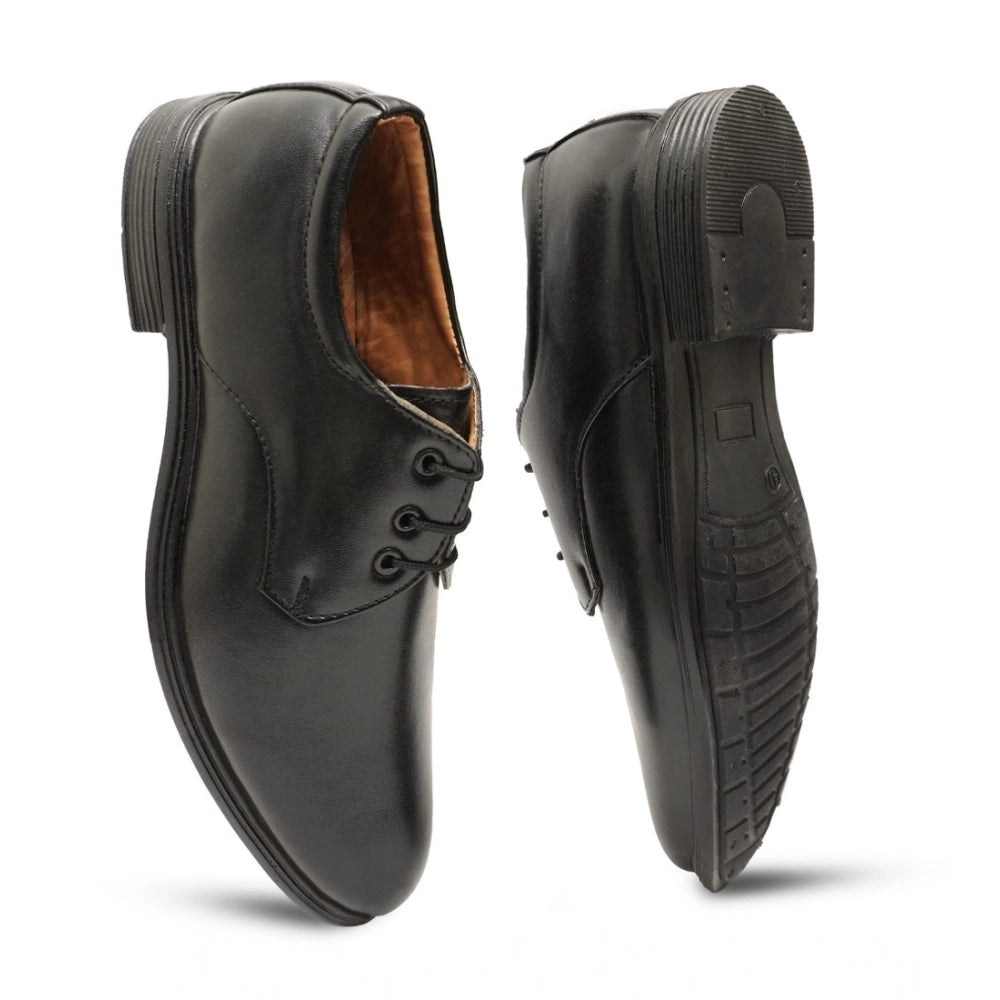 Black faux leather men's casual lace-up formal shoes - solid pattern, TPR sole