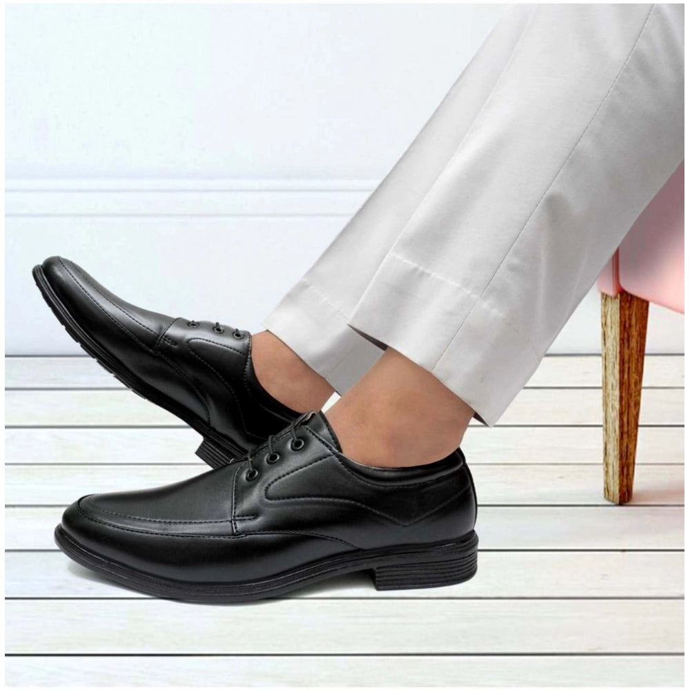 Black faux leather formal shoes for men - solid lace-up design with TPR sole
