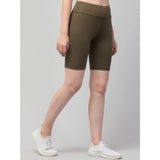Women's Polyester Solid Above Knee High-Rise Shorts (Olive)