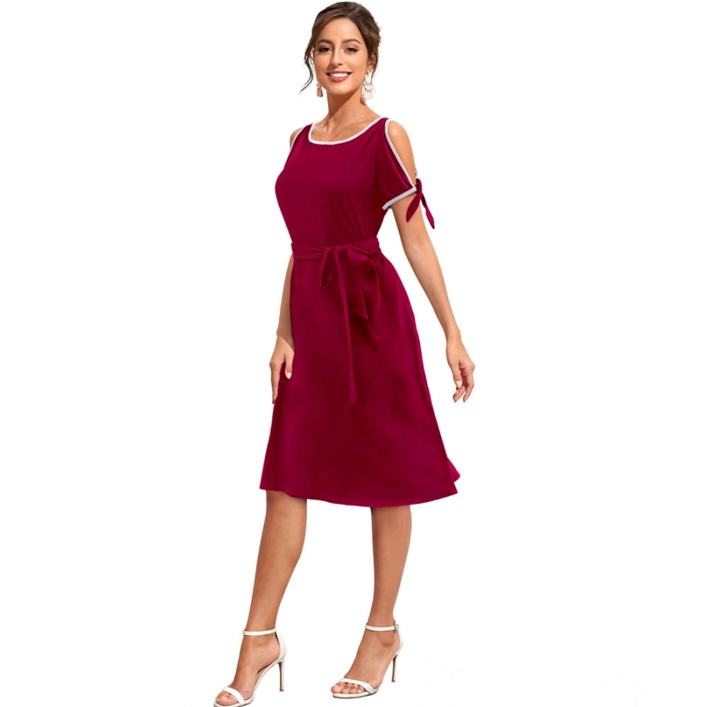 Maroon sleeveless round-neck strapless knit dress women's fashion