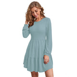 Womens navy blue knitted round neck full sleeve dress
