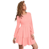 Women's Knitting stretchable Solid Round Neck Full Sleeve Dress (Peach)