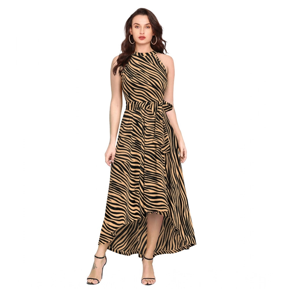 Women's polyster zebra pattern helter neck sleeveless dress