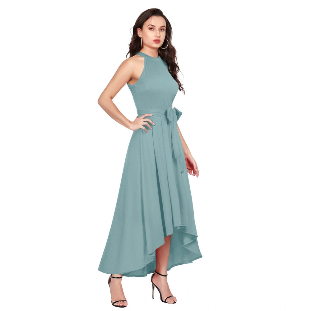Light blue chiffon sleeveless dress with a V-neck