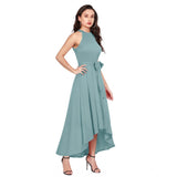 Light blue chiffon sleeveless dress with a V-neck