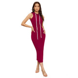 Maroon knit stretchy round neck sleeveless dress