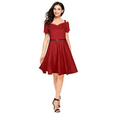 Maroon solid V neck cap sleeve dress women's fashionable party