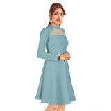 Light blue knit dress, round neckline, full sleeves