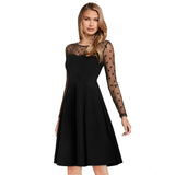 Womens black solid round neck full sleeve dress