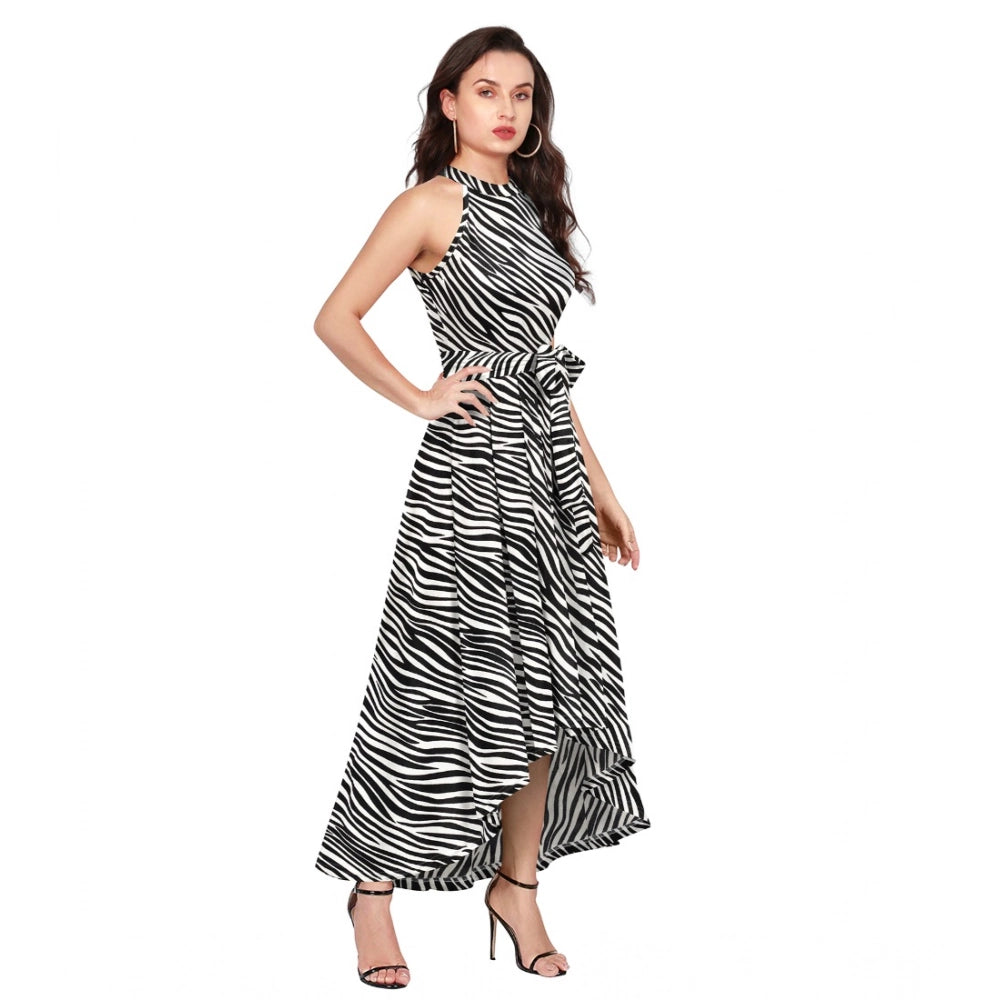 Women's zebra print halter neck sleeveless dress
