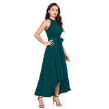 Womens blue polyster solid helter neck sleeveless dress