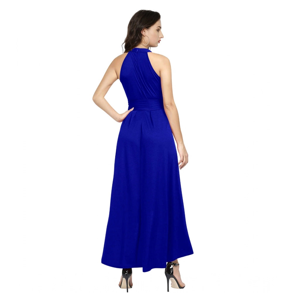 Royal blue halter neck sleeveless dress