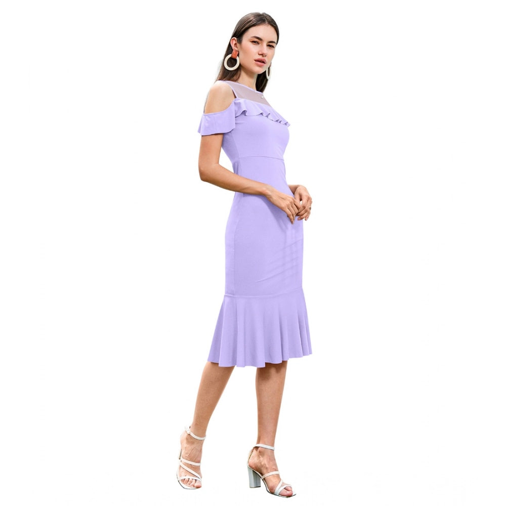 Purple knitting stretchable sleeveless dress, knee length for women's casual wear
