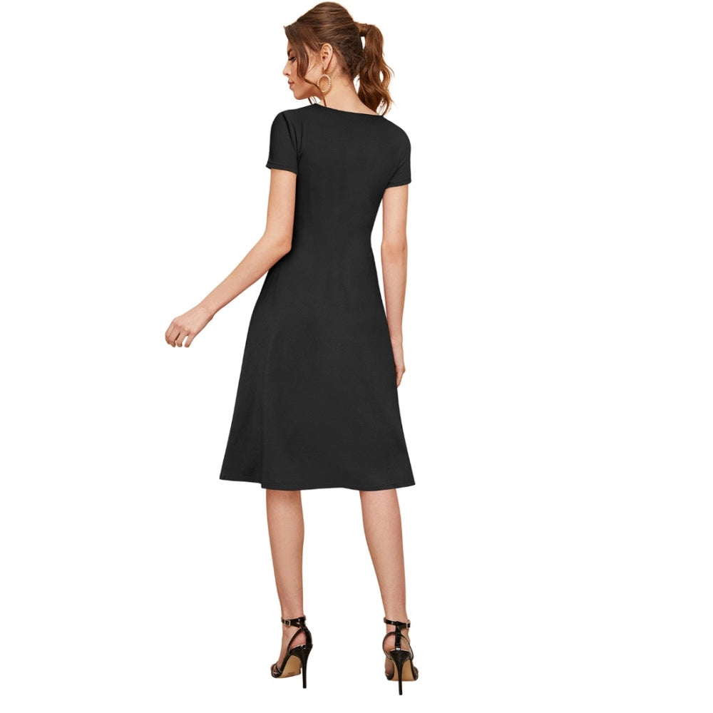 Black round neck knitting cap sleeve dresses