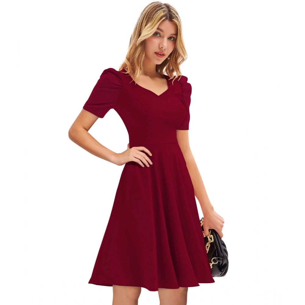 Red knit V-neck cap sleeve dress