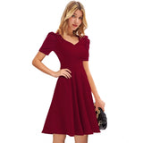 Women's Knitting stretchable Solid V Neck Cap Sleeve Dress (Maroon)